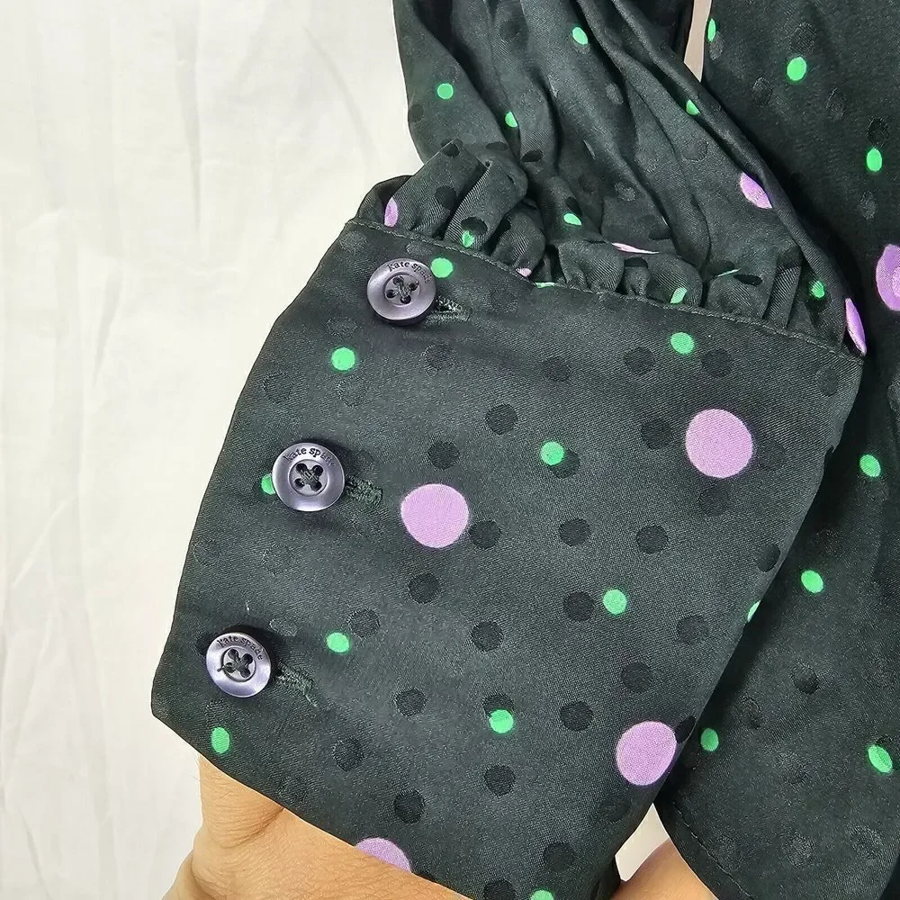 Kate Spade Pine Forest Green Pop Dots Blouse Size XS Silk Blend
